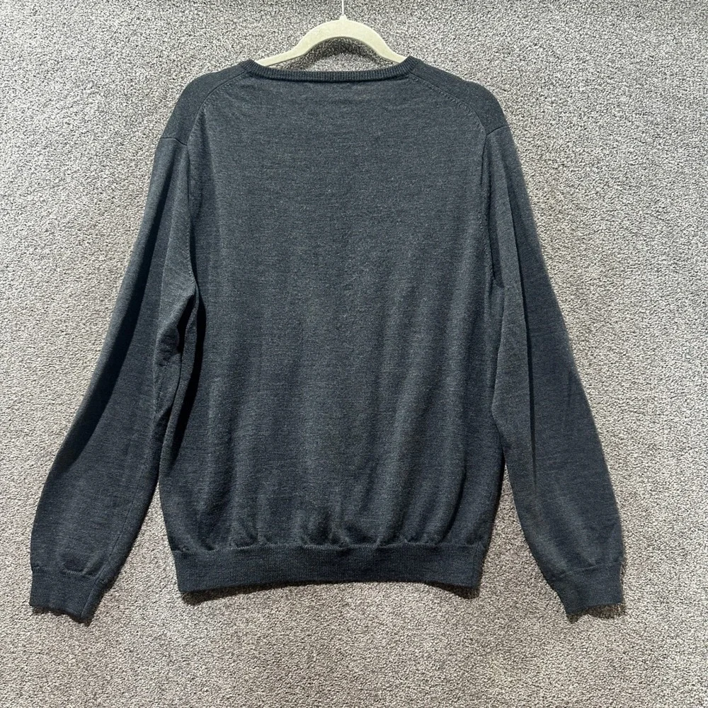 J Crew Pullover V Neck Sweater Men Large Gray 100% Merino Wool‎ Preppy Classic